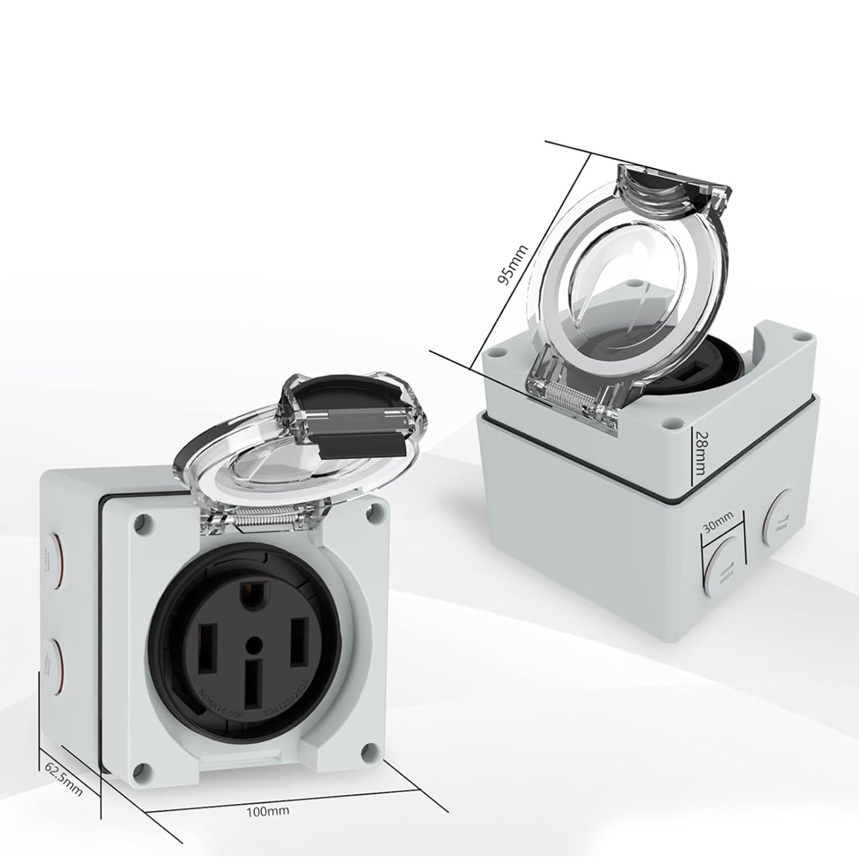4X Caja de Tomacorriente de 50 A, 125/250 V, NEMA 14-50R, para Exteriores, Resistente Al Polvo y A la Intemperie, para Vehículos Eléctricos.