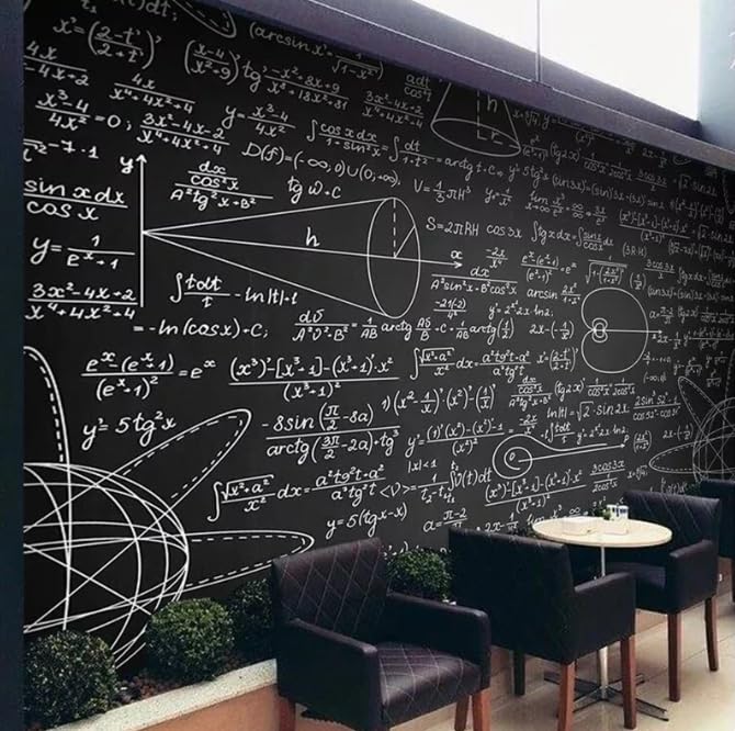 Papier peint 3D tableau noir vintage avec formules de maths déco murale 150x105