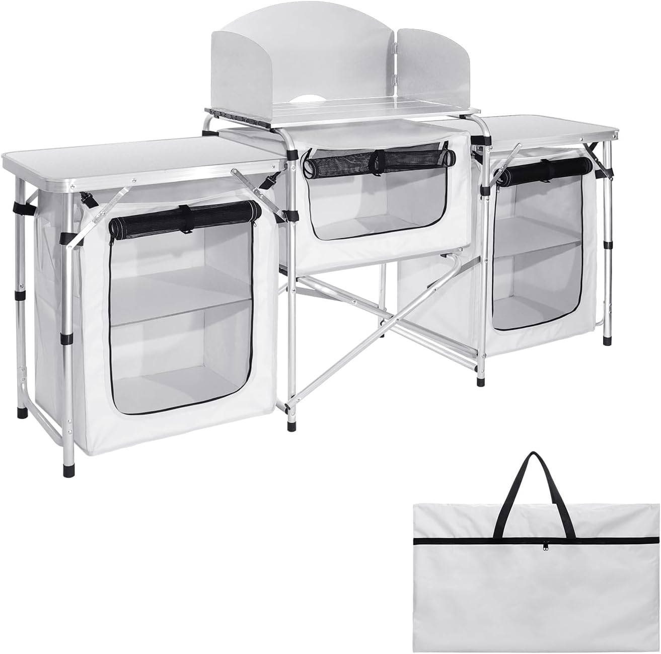 Moosinily Portable Kitchen Camping Table with Storage