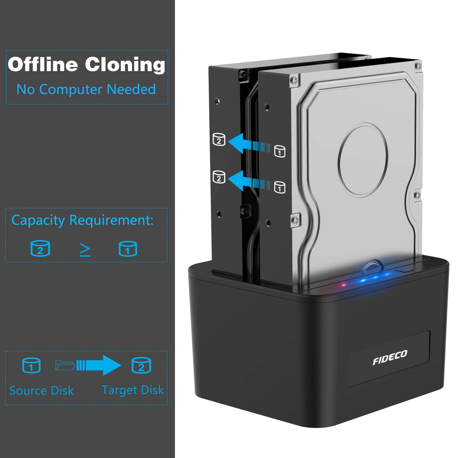 FIDECO Hard Drive Docking Station, USB 3.0 SATA HDD Docking Station for