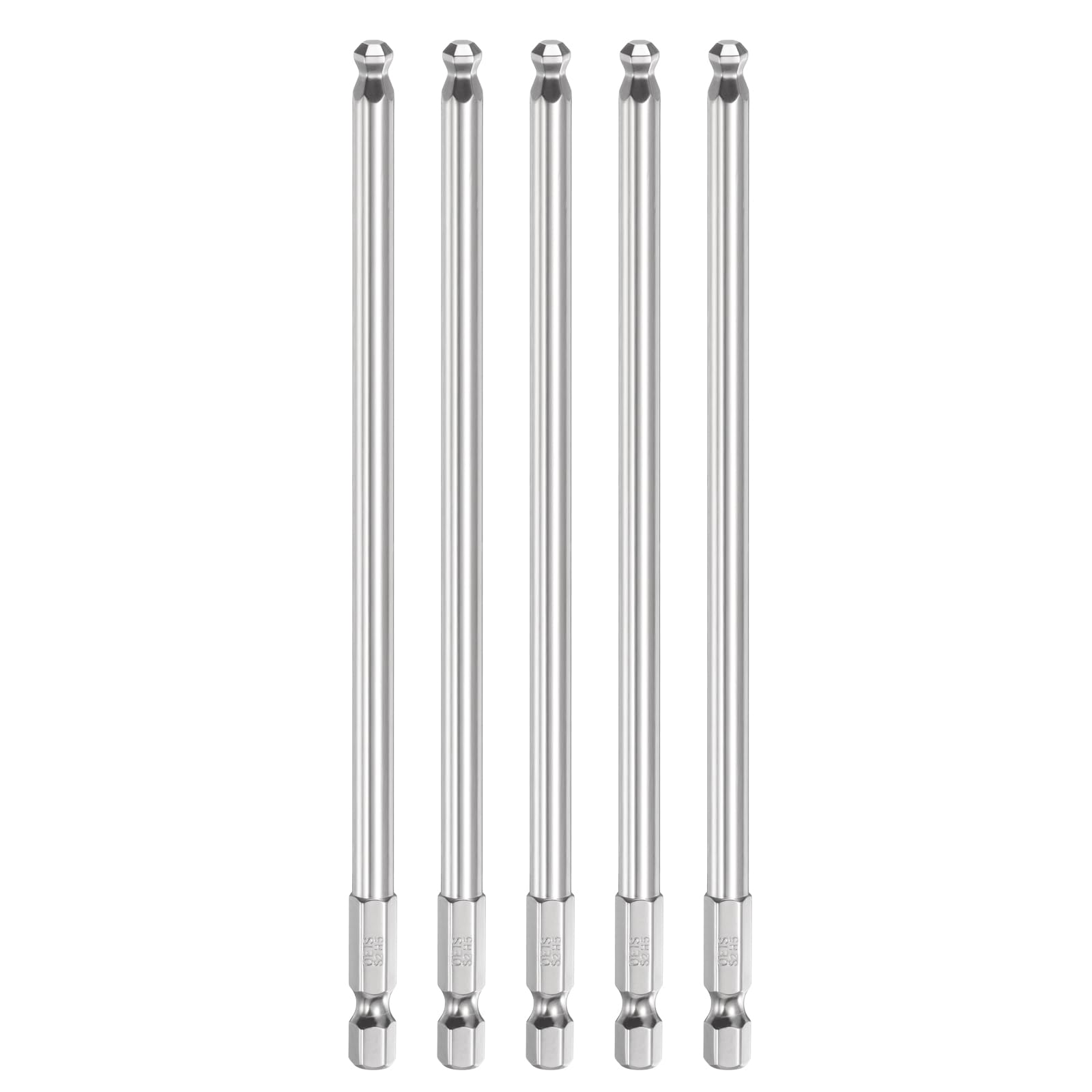 sourcing map 5pcs Ball End Hex Screwdriver Bit H5 (5mm) Head 1/4" Hex Shank 150mm (6") Long Magnetic S2 Steel Metric Screw Driver Drill Bit Wrench Socket Power Tool