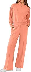 Conjunto feminino de 2 peças, conjunto de roupas de outono, moletom com meio zíper, calça de moletom de perna larga, conjunto de roupas combinando