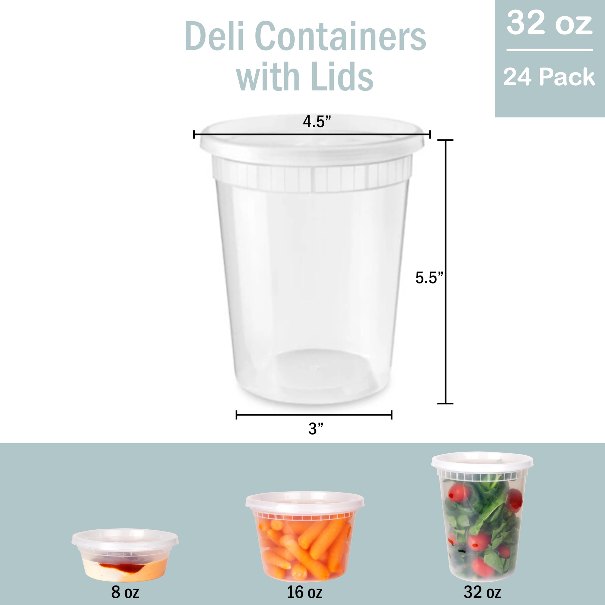 Recipientes para delicatessen con tapas de 32 onzas [24 juegos] recipientes de plástico para sopa con tapas, recipientes de comida para llevar