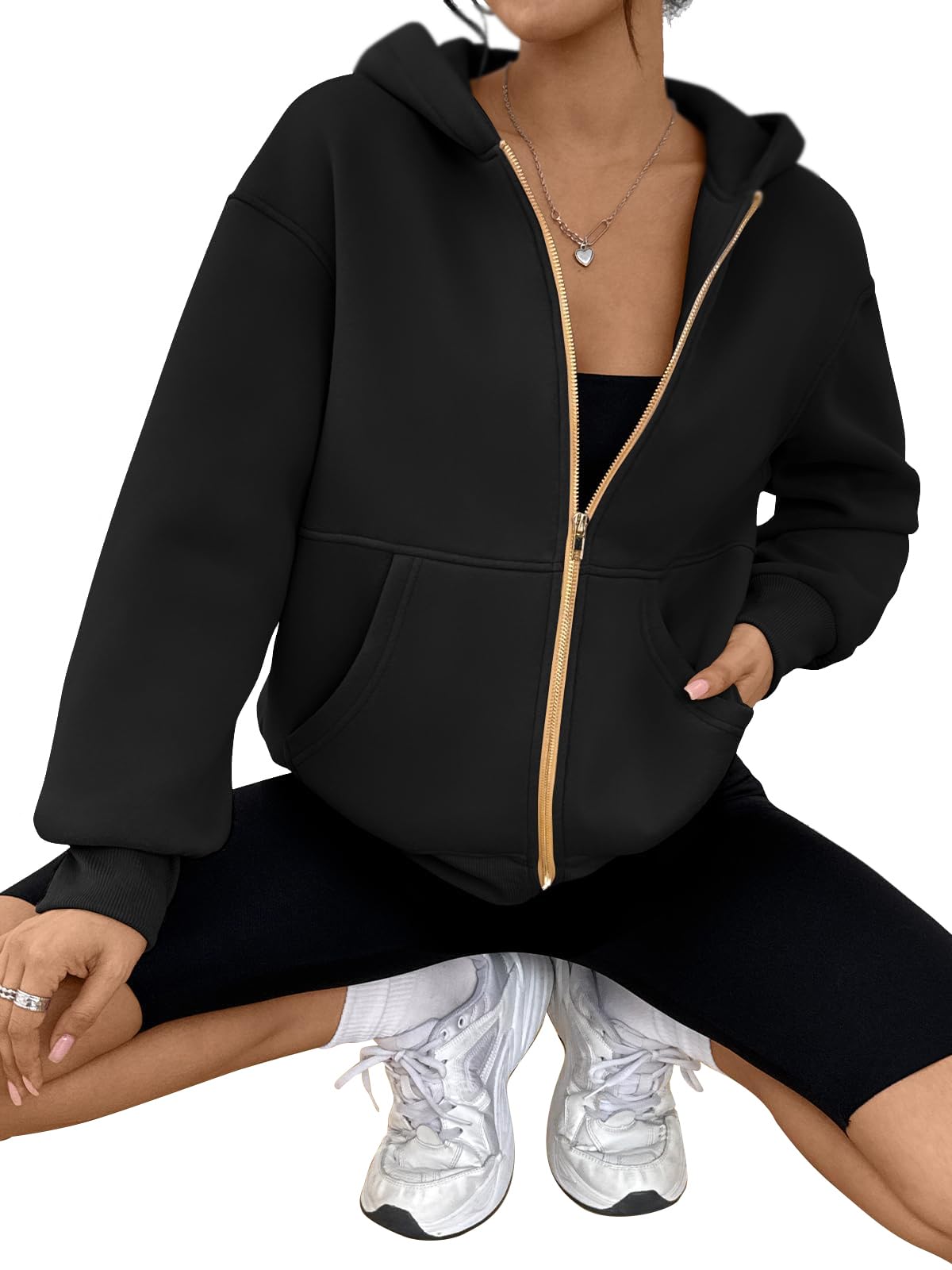 TrendiMax Damen Oversize Zip Hoodie Kapuzenpullover Y2K Sweatshirt Hoody Jacke Winter Pullover Warme Sweatjacke mit Kapuze