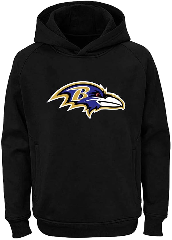 Outerstuff NFL Kids Youth 8-20 Official Alternate Polyester Performance Football Primary Logo Pullover Sweatshirt Hoodie - Baltimore Ravens Black - X-Large 18-20 by Outerstuff - Used condition - US$27.02