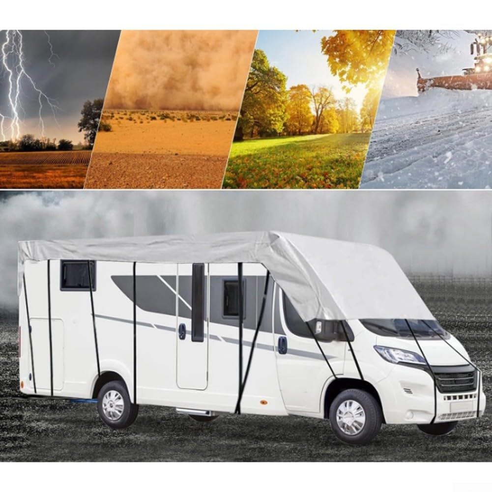 Copertura per camper Oxford 210D, impermeabile, a prova di inverno, con parasole, resistente tettoia per rimorchio per neve, ghiaccio, pioggia, grigio, diverse dimensioni disponibili (8,5 m x 3 m)