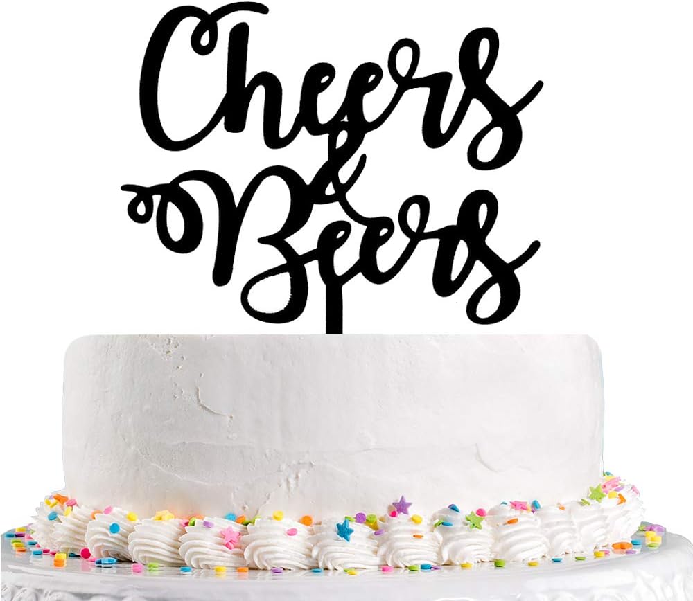 Black Cheers Beers Cake Topper -Happy Birthday Cake Topper - Oh Baby- Happy Wedding Party Supplies Decor