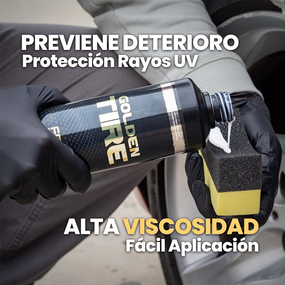 FCX GOLD Golden Tire 500ml Super Lustrant pour Pneus Voiture Noir Intense, Rénovateur Restaurateur Nouvelle Formule Plus Puissante et Durable, Hydratant Protection UV Produit Detailing Professionnel