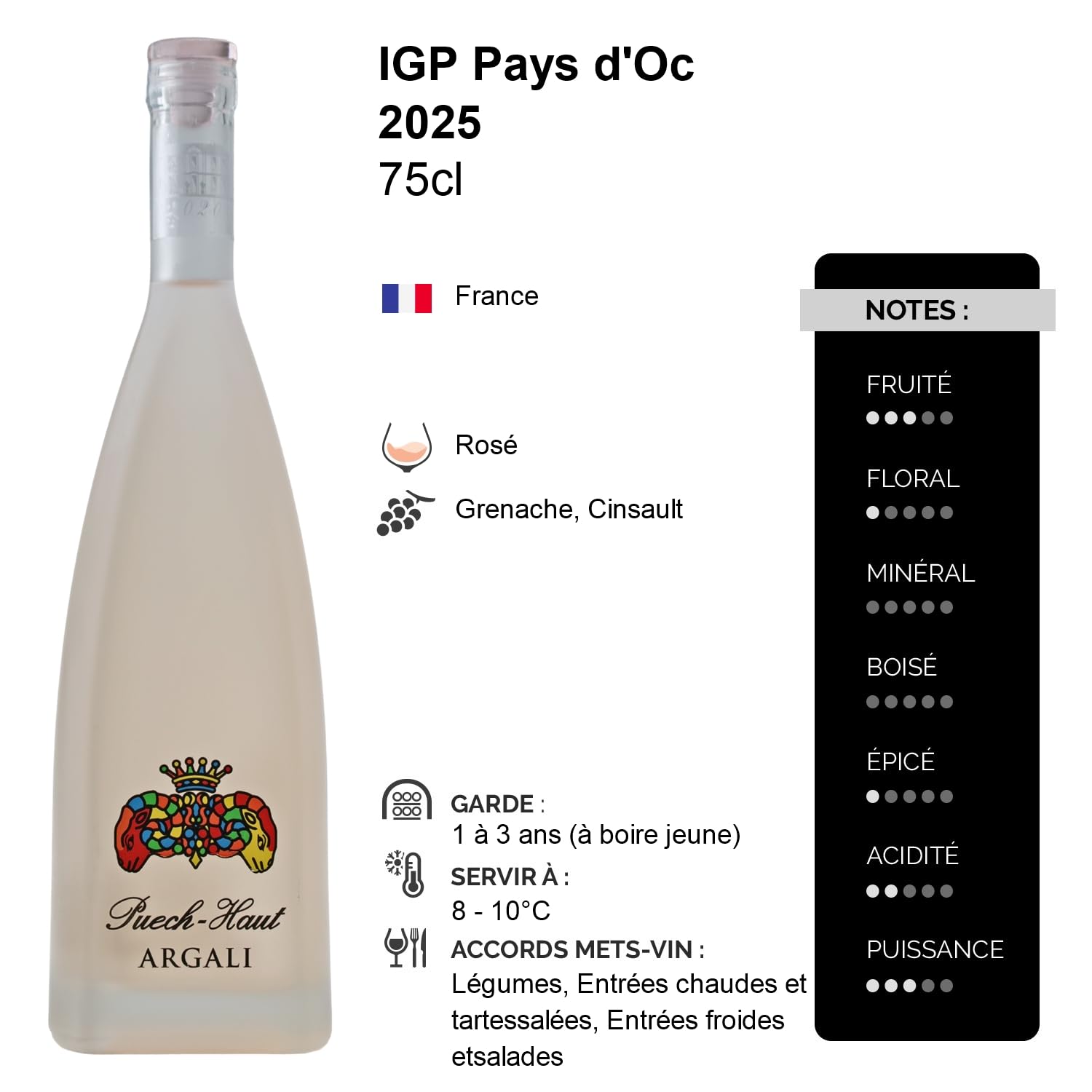 Puech-Haut Argali - Rosé 2025 - Château Puech Haut - Pays d'Oc - Vin Rosé du Languedoc - Roussillon (6x75cl)