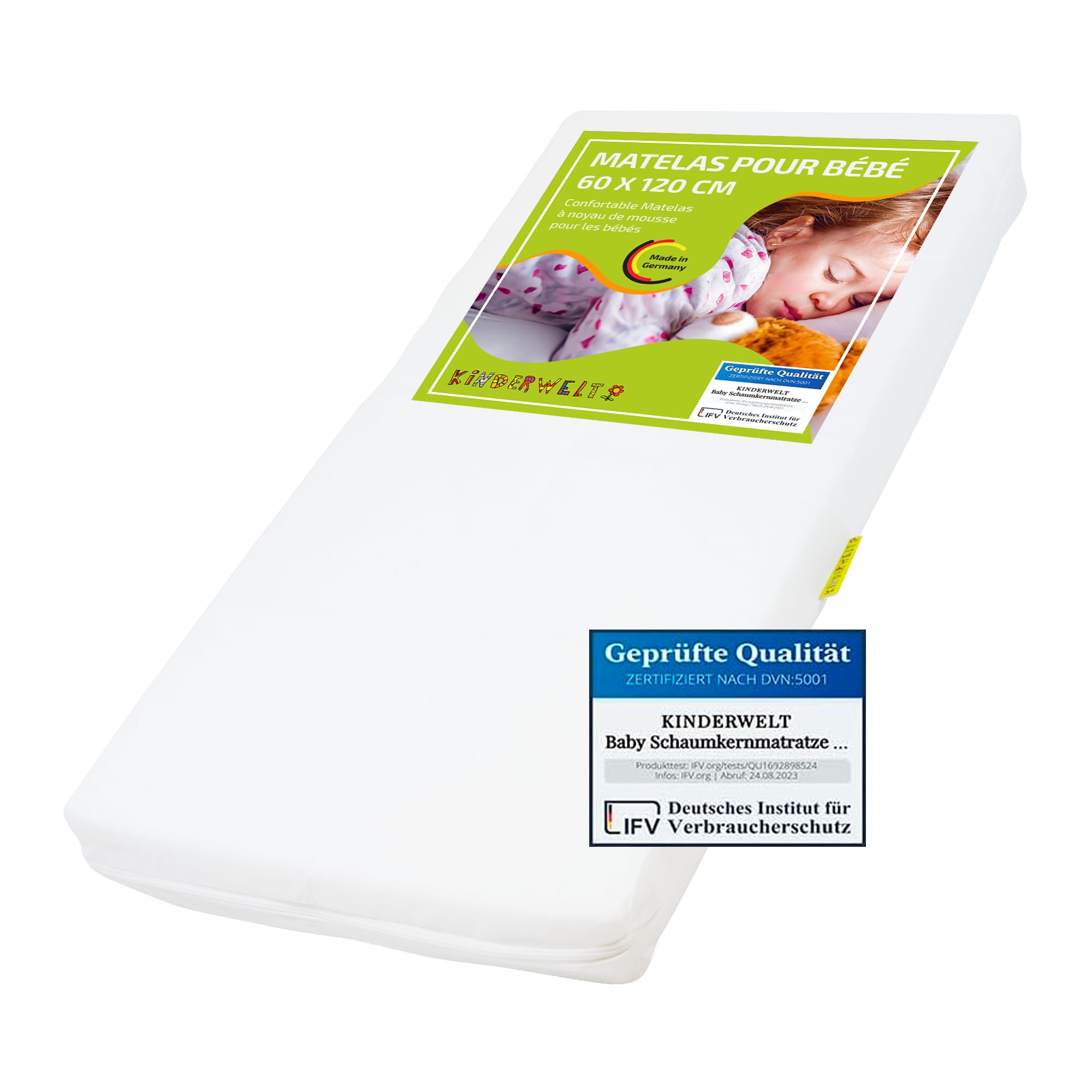 Matelas pour bébé, noyau en mousse, 60 x 120, blanc
