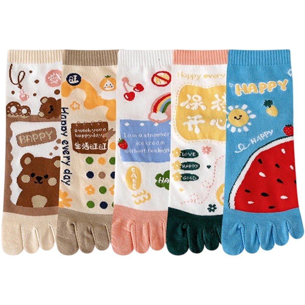5 par wiosennych skarpet z pięcioma skarpetami w stylu kreskówkowym, oddychające, bawełna Kawaii, z podzielonymi palcami i mundurami, styl Harajuku