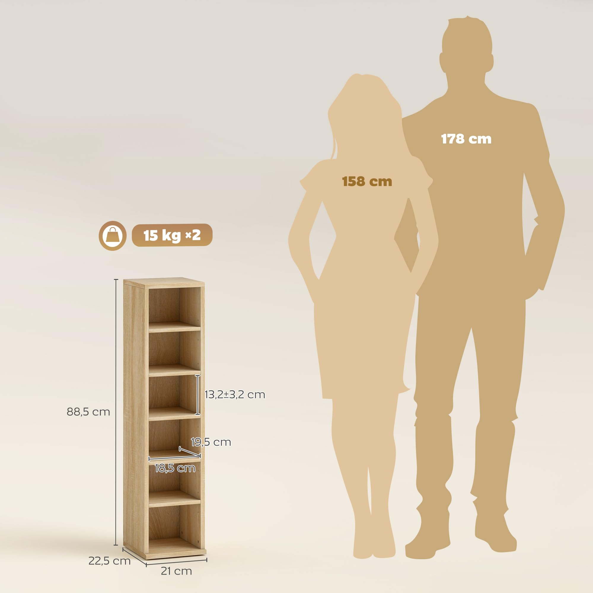 HOMCOM 2er-Set Regalsäulenschrank CD-DVD-Aufbewahrungsschrank 6 + 6 Fächer 21 x 22,5 x 88,5 cm max. Kapazität 204 CDs Eiche