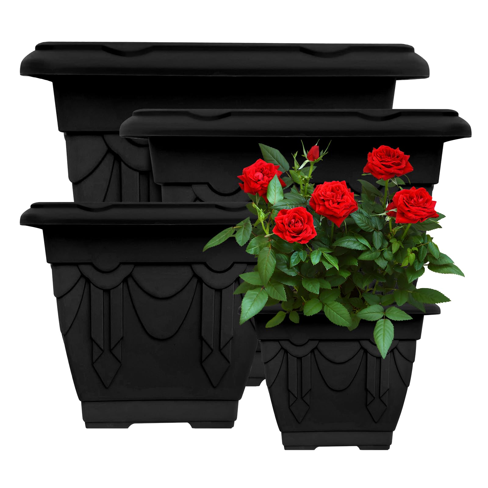 Vr7 2 Pack Black Pack Of 2 Square Flower Pots 22Cm/30Cm/38Cm/41Cm Black & Clay