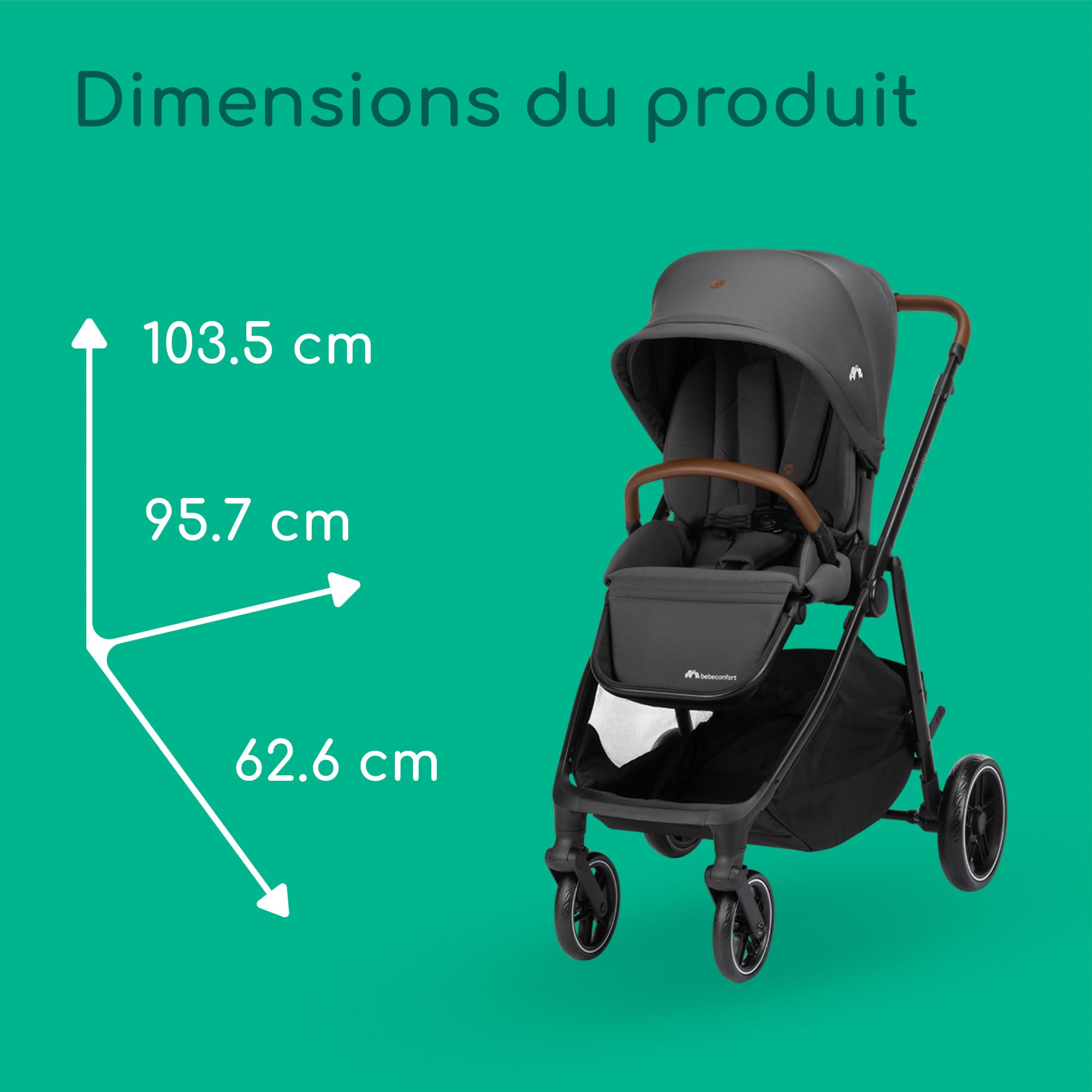 Bebeconfort Luvia Trio Poussette 3 en 1 0-22 kg Siège auto bébé Nacelle Pliage intelligent Guidon réglable Absorption des chocs Mineral Graphite