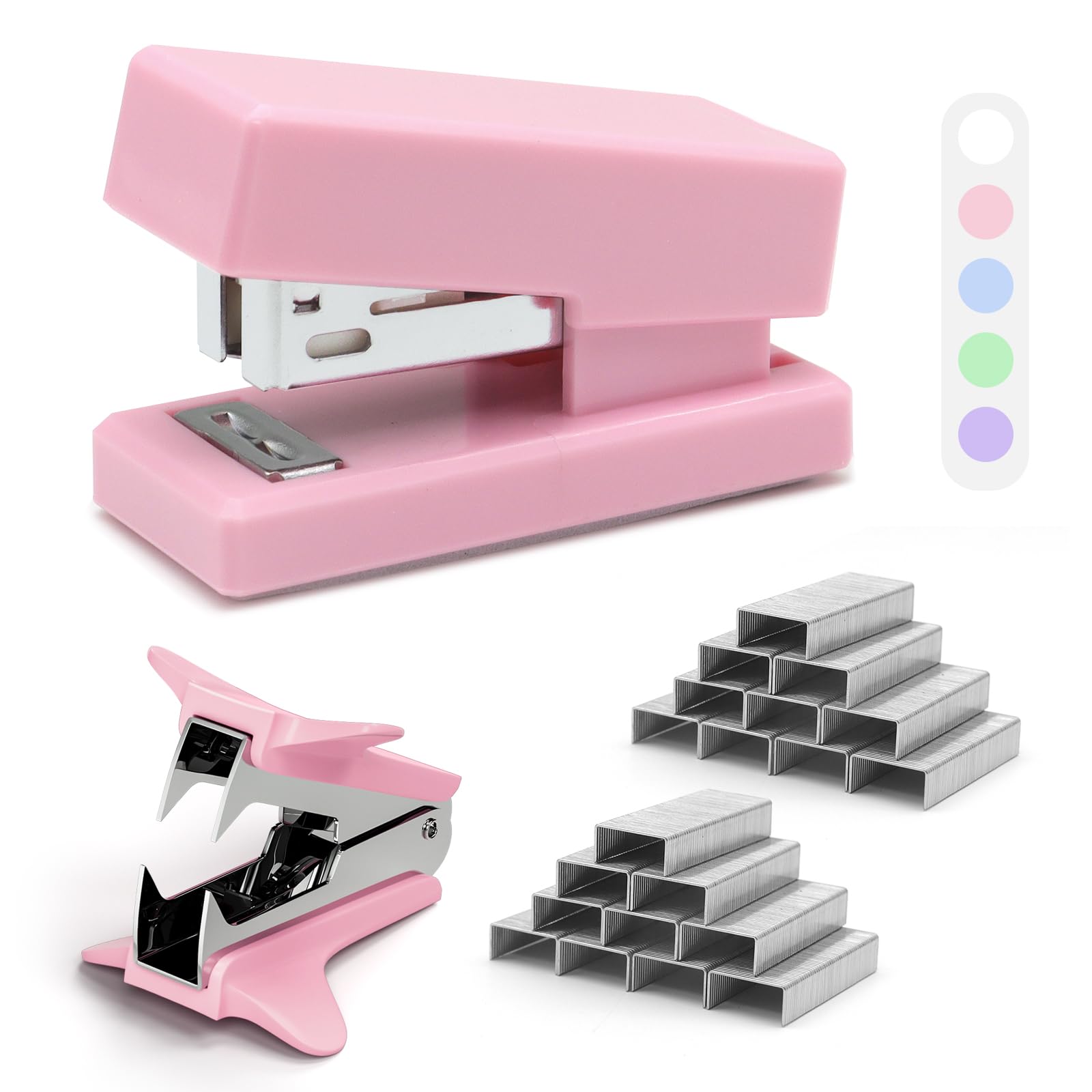 Pink Mini Stapler with Staples, Portable Office Supplies Set with Small Stapler, Staple Remover and 2,000 Staples, Cute Mini Stapler for Desk, School, Office & Home Desk Essentials