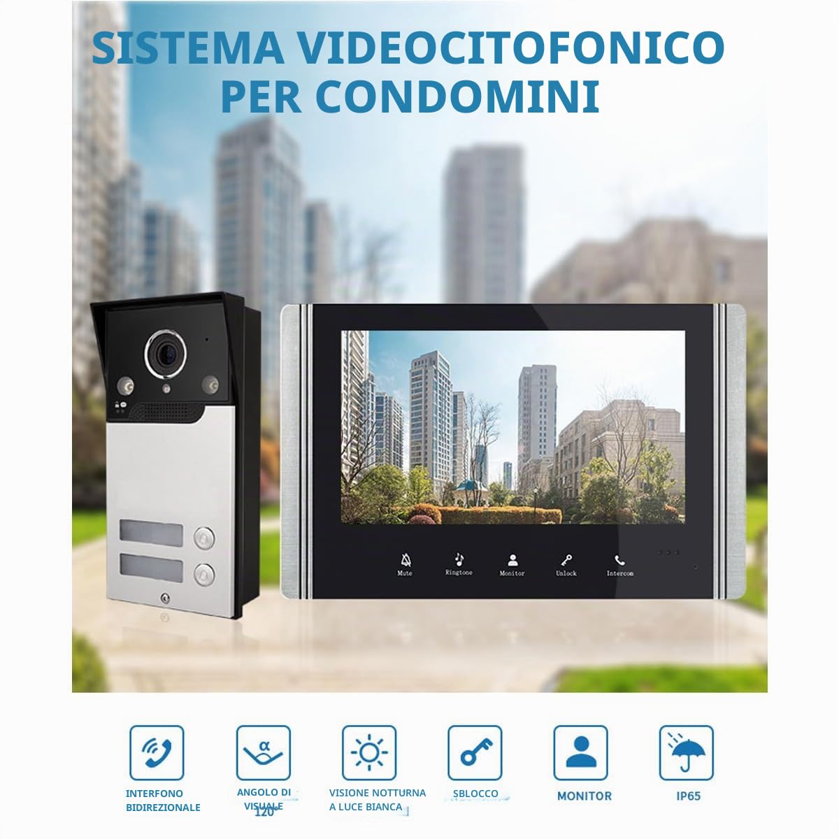 Videocitofono Cablato A 2 Unità Campanello, Videocitofono Collegato A 4 Fili Dotato Di Schermo LCD TFT 7 "Telecamera Di Visione Notturna Impermeabile Sbloccando Monitor Video Audio Bidirezionale