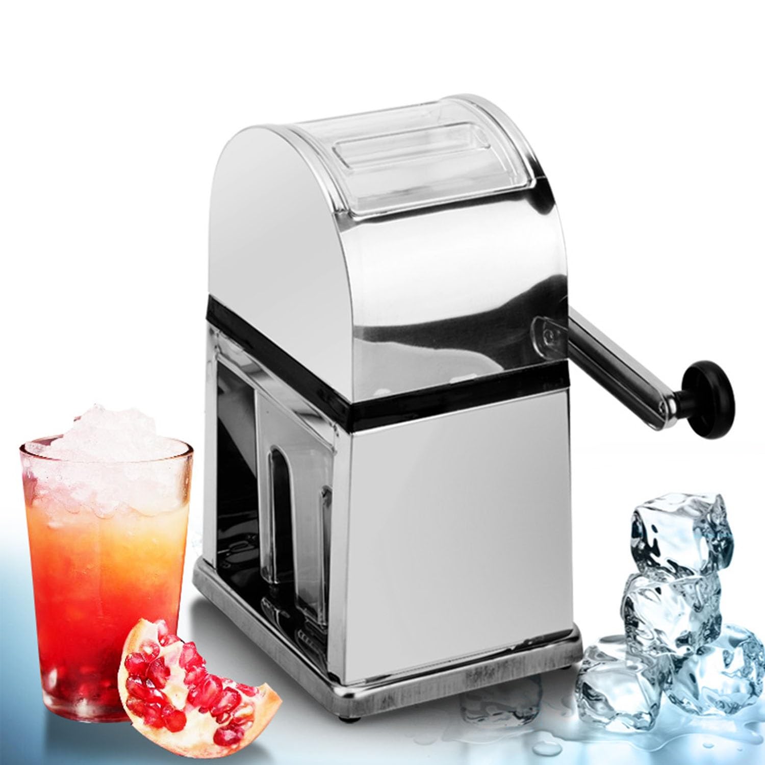 Tritaghiaccio manuale per coni di neve e cocktail, macchina a manovella portatile con contenitore e cucchiaio