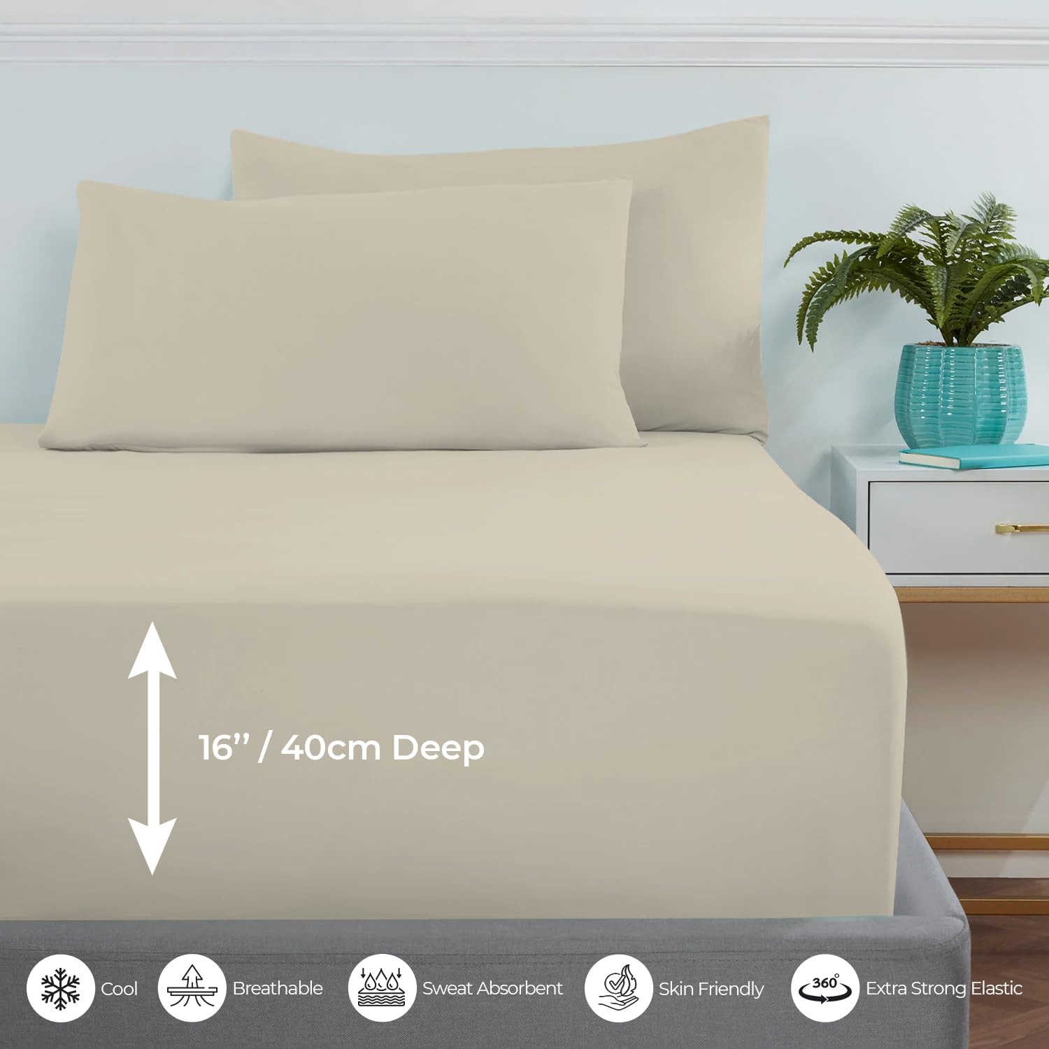MistyMorning Extra Deep Fitted Sheet 16''/40cm, Egyptian Cotton bed sheets with 200 Thread Count - Image 3