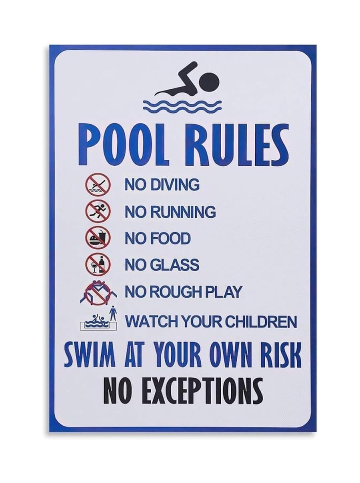 IDGTTLDF Retro Pool Rules Poster Vintage Style Swim At Your Own Risk Warning Sign for Swimming Pool Beach Club Decor Framed,08X12inch(20X30cm)
