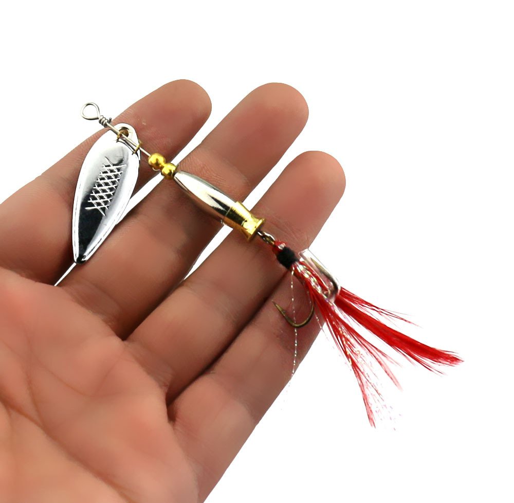 5PCS piuma ami da pesca, Rooster Tail, Fishing spinner Spoon esche ruotabile Inline Bass pesca alla trota affrontare esche 8 cm-8.6g Spinners, Spinnerbaits, Blade spinner esche