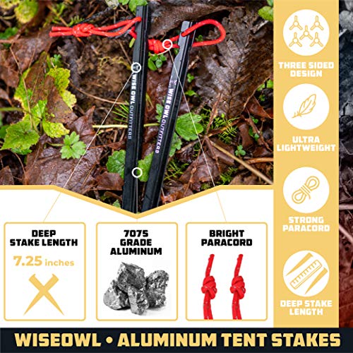 Wise Owl Outfitters Tent Stakes - Heavy Duty Camping Stakes For Outdoor Tent & Tarp - Essential Camping Accessories, Available In 12Pk Or 16Pk #TOP1