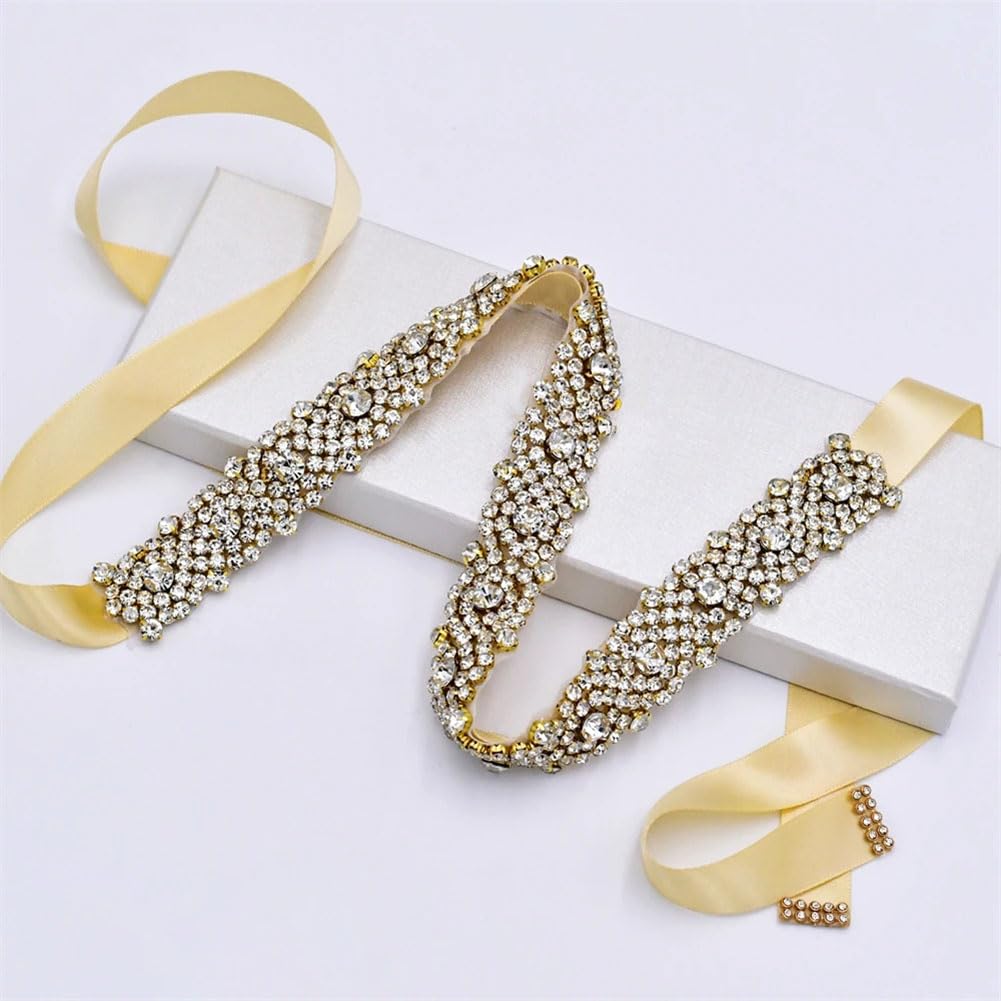 Cinturón de boda con diamantes de imitación dorados para mujer, accesorios de vestir