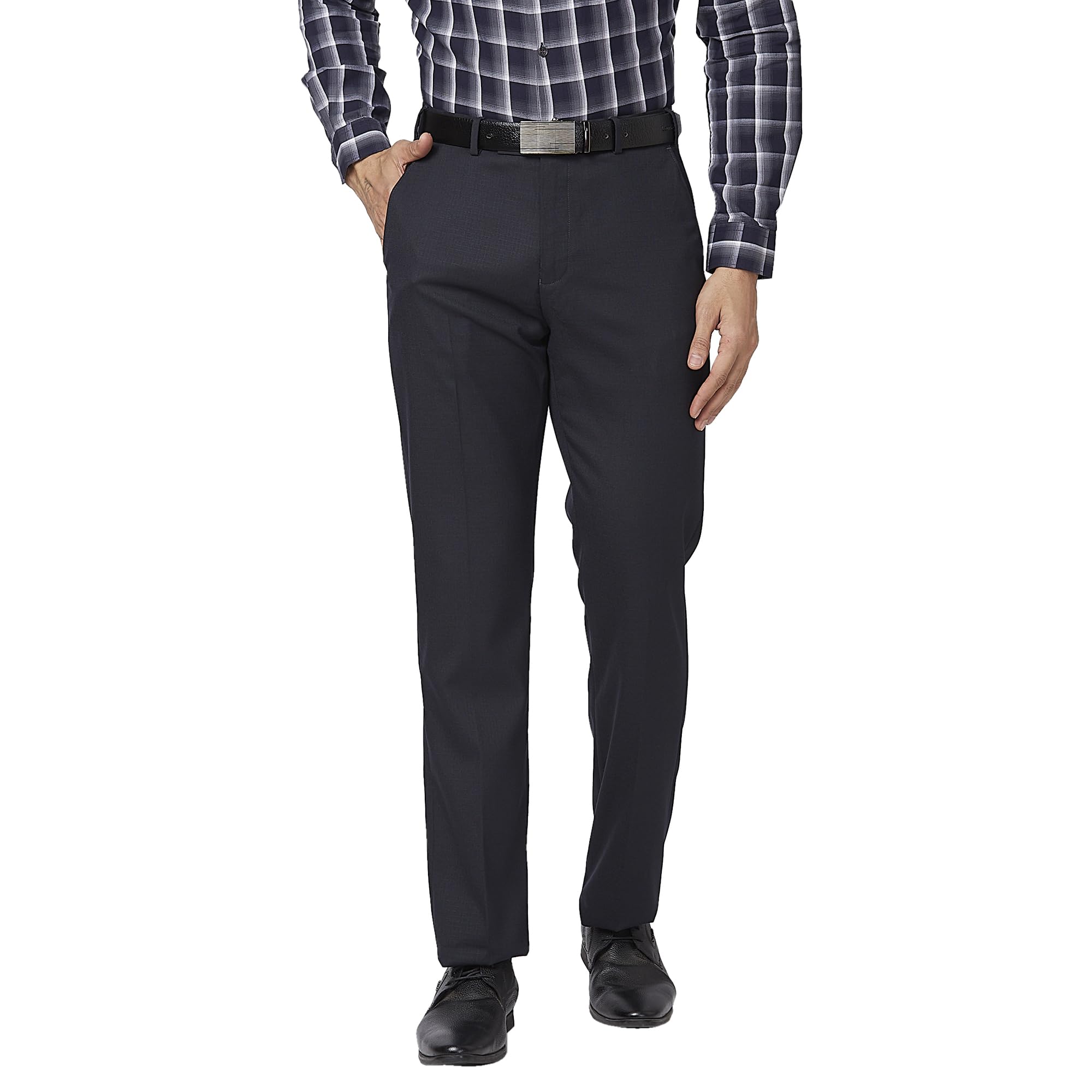 park avenue Men's Mid Rise Regular Fit Polyviscose Blend Checks Pattern Flat Front Formal Trouser-picture-17