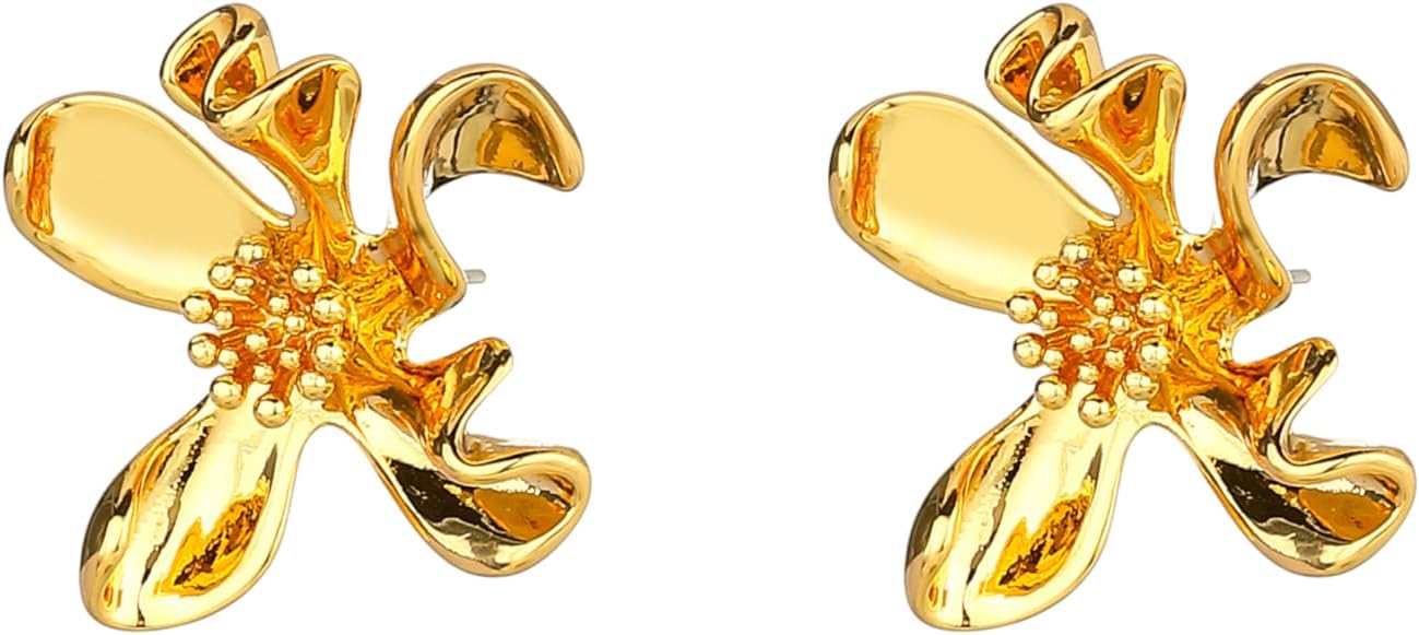 14K Gold Plated Flower Earrings for Women, Trendy Blossom Statement Earrings Chunky Floral Hypoallergenic Cute Jewelry Gifts for Her