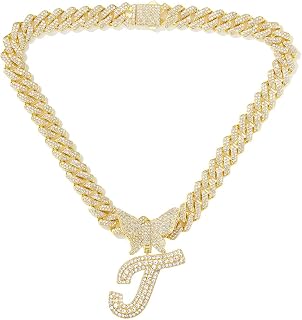 Silver Cuban Link Chain for Women 14k Gold Plated Letter Necklace Initial Custom Chain Name Necklaces Personalized Necklace Iced Out Chains Pendants Bling Necklaces Hip Hop Jewelry for Women
