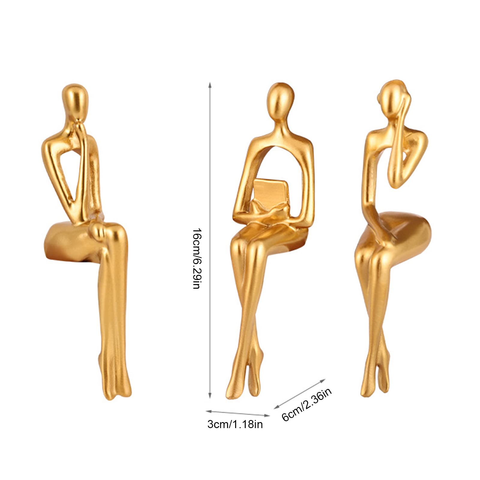 3 Abstrakte Denker-Statuen Aus Resin, Goldfarben – Dekoration Für Wohnung, Büro, Regal