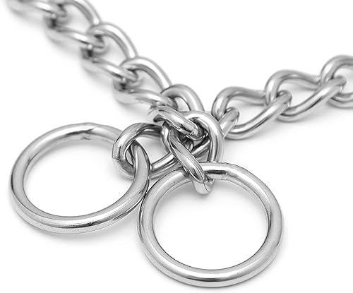 Miniatura 5 de Paquete de 2 collares de cadena para entrenamiento de perros, collar martingala de acero inoxidable 304 (19 pulgadas, 0.098 in, plateado)