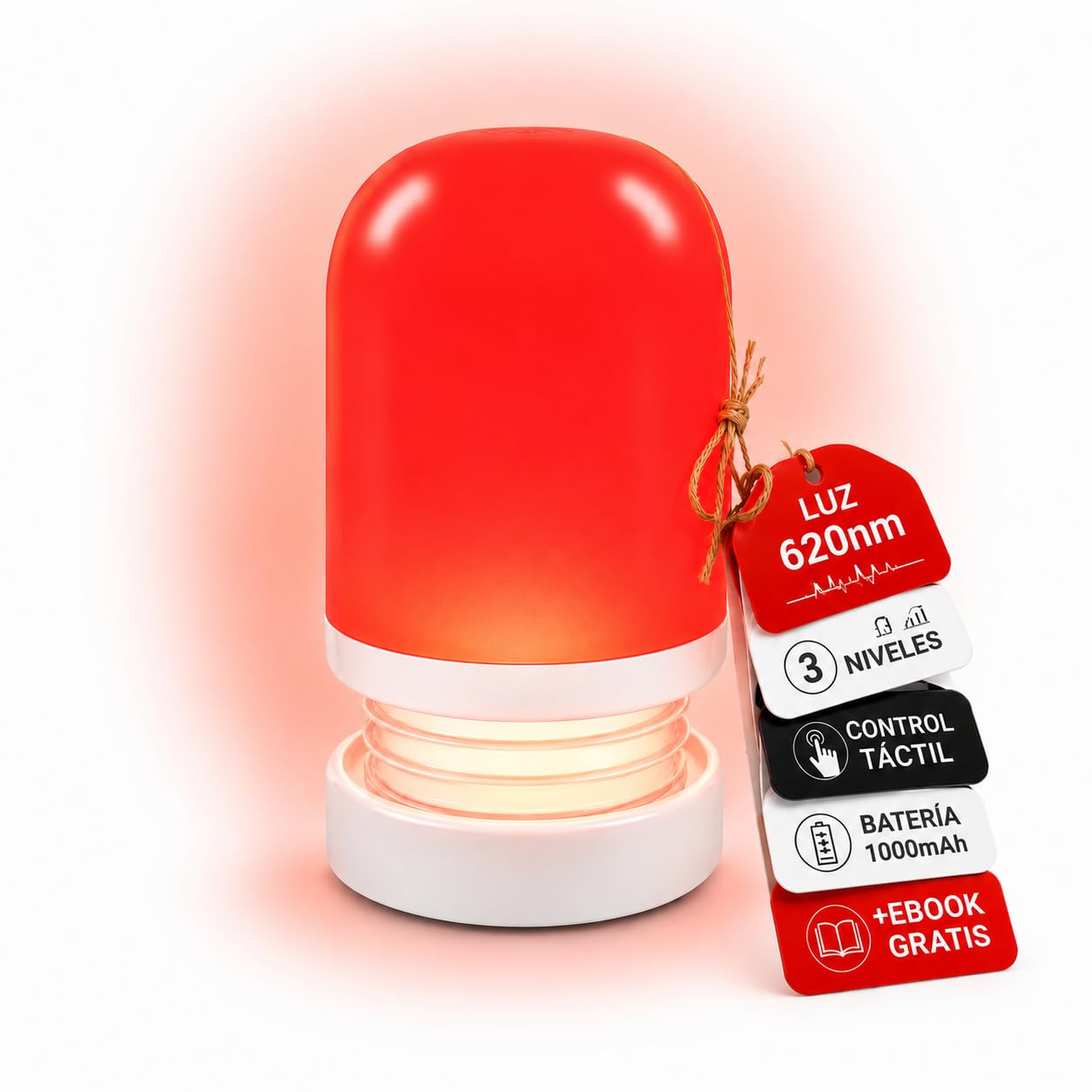NXT - Lampara Luz Roja Nocturna Melatonina 625nm + EBOOK | Lampara Luz Roja Bebe y Adultos Para Dormir Mejor | Lámpara Luces Rojas Portátil Recargable USB | 3 Niveles de Brillo | Luces Rojas Nocturna