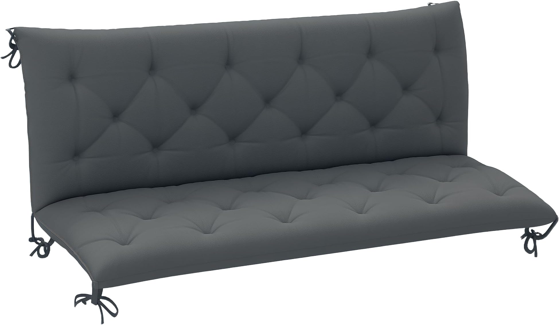 3 Seater Bench Cushion, Garden Chair Cushion with Back and Ties for Indoor and Outdoor Use, 98 x 150 cm, Dark Grey