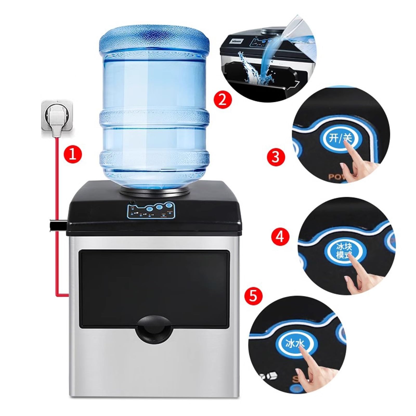 Máquina de Hielo portátil Máquina de Hielo Comercial pequeña, 25KG, Cubo Multifuncional for el hogar, máquina de Hielo Completamente automática Máquina para Hacer Hielo