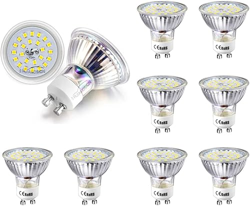 Ruiandsion Bombillas LED GU10 de 85 a 265 V, luz diurna blanca 2835 24SMD, 400 lúmenes, 4 W, repuesto para foco empotrado de riel, no regulable,