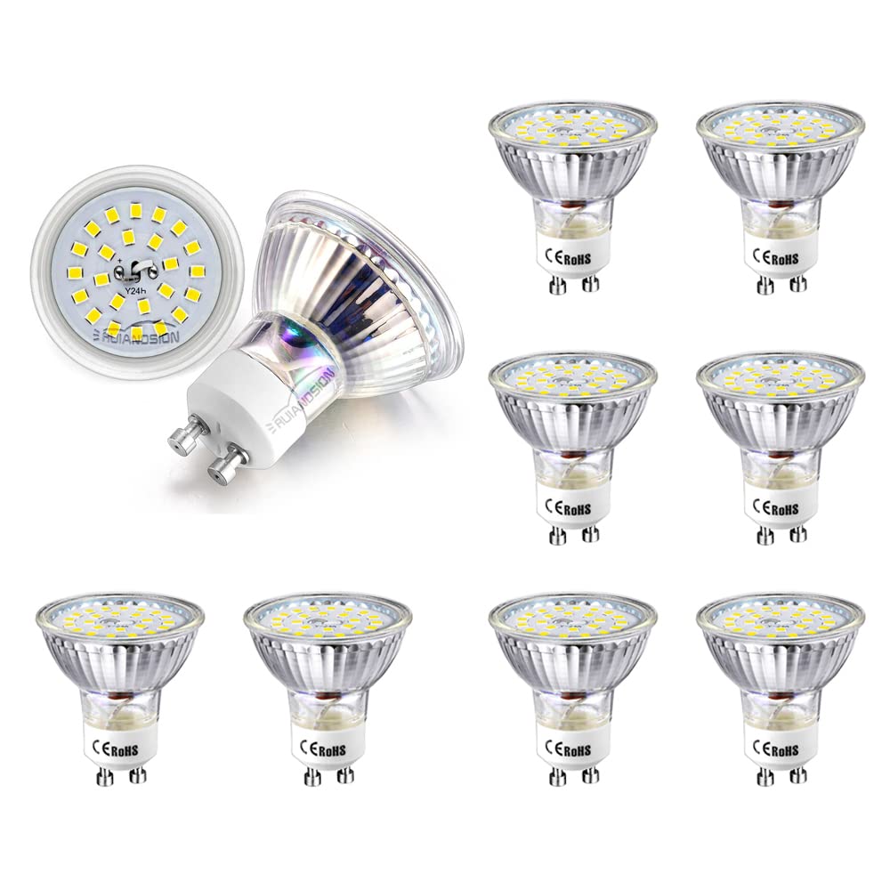 Ruiandsion GU10 LED Light Bulbs 85-265V Daylight White 2835 24SMD 400 Lumens 4W LED Bulb Replacement for Spotlight Recessed Track Lighting,Non-Dimmable - Pack of 10