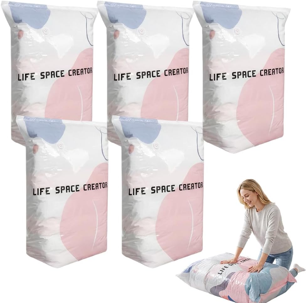 Vacuum Storage Bags For Clothes, Space Saver Compression Bags With Pump, Upgrade Large Seal Press For Bedding Comforters Blankets, 3pcs Medium 5PCS Large