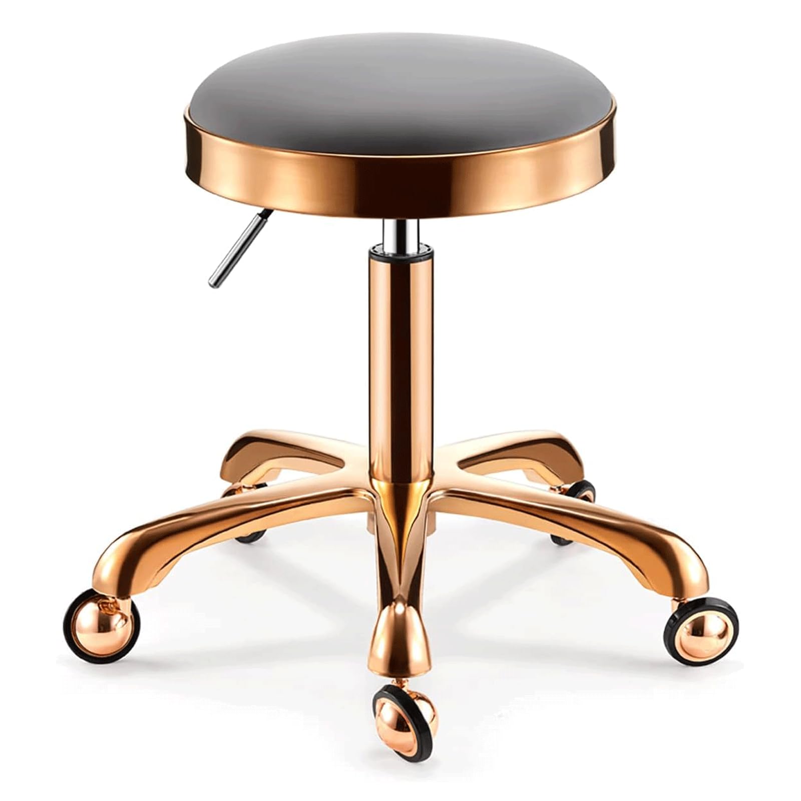 Taburete ajustable de cuero con ruedas, silla giratoria resistente con ruedas de acero inoxidable para cocina, oficina, dibujo y uso en laboratorio, taburete perfecto para salón de belleza