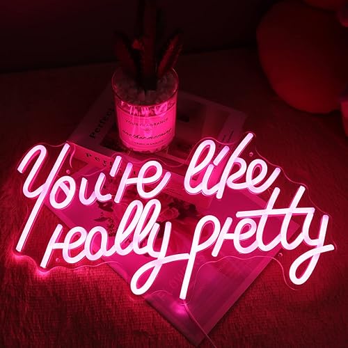 Miniatura 3 de Letrero de neón con texto en inglés "You're Like Really Pretty - Letrero de neón para dormitorio, boda, compromiso, despedida de soltera,