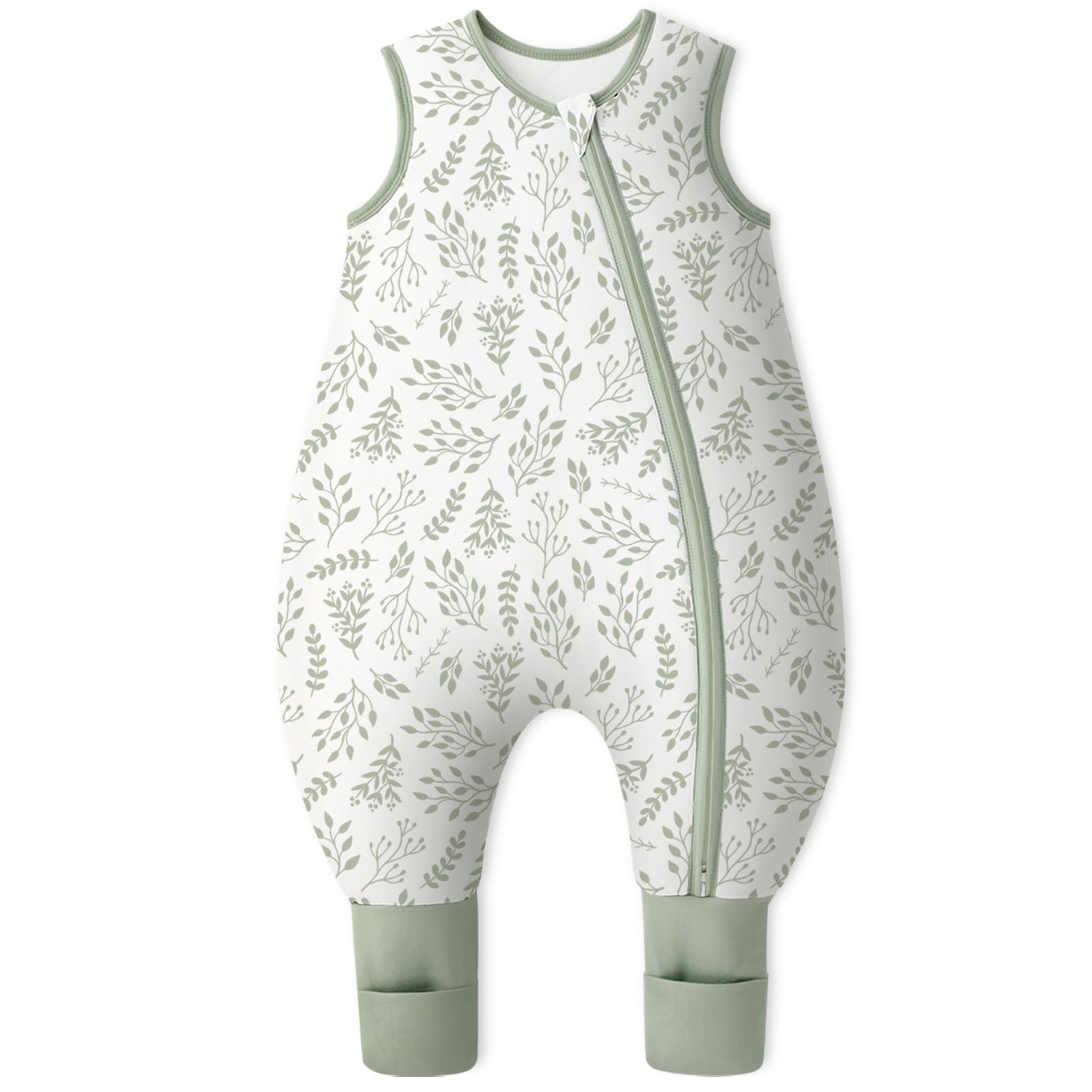 Yoofoss Schlafsack Baby mit Füßen Socken 2.5 Tog Winter Baby Schlafsack mit Beinen Baumwolle Warm Babyschlafsack für 6-18 Monate Kinder Jungen Mädchen 70 cm- Kleines Blatt