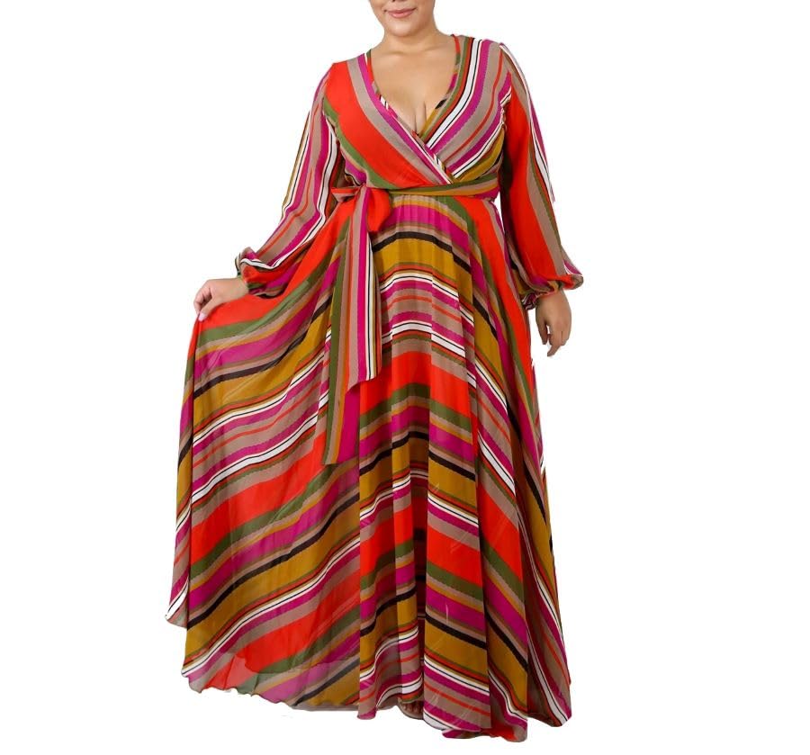 Robe longue à rayures grande taille femme maxi dress surdimensionnée confortable ample OS120013B