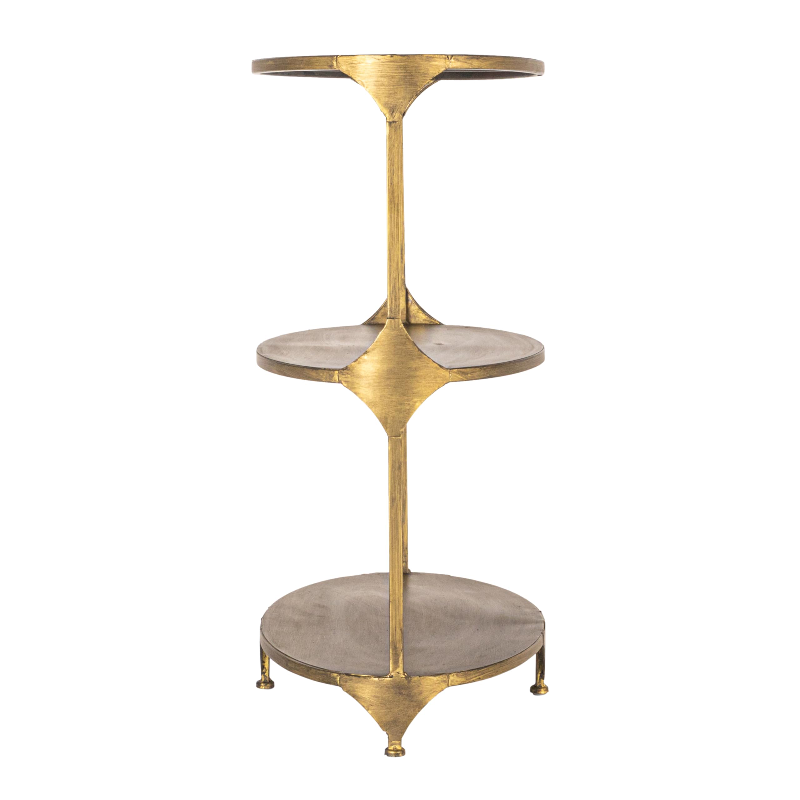 Creative Co-Op Antique Gold Oval Metal 3-Tier Shelf/Side Table