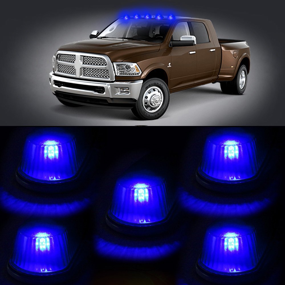 Aintier Set of 5 Smoke Lens w/T10 194 168 Blue Bulbs Cab Marker Clearance Lights Top Roof Running Li