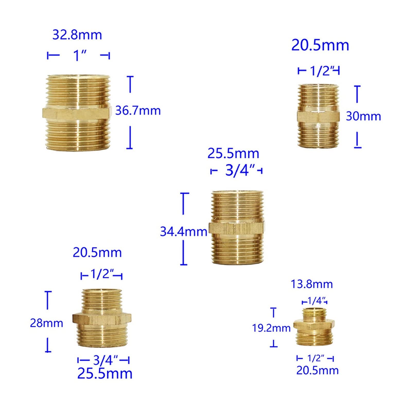 Utility Hose Butt Hose Connector Adapter Brass 1/4" 1/2 3/4 1Inch External Thread Internal Thread Joint Elbow T-Shaped Cross Manifold Repair Copper Fittings Reducing Connector 1/3I4 Female