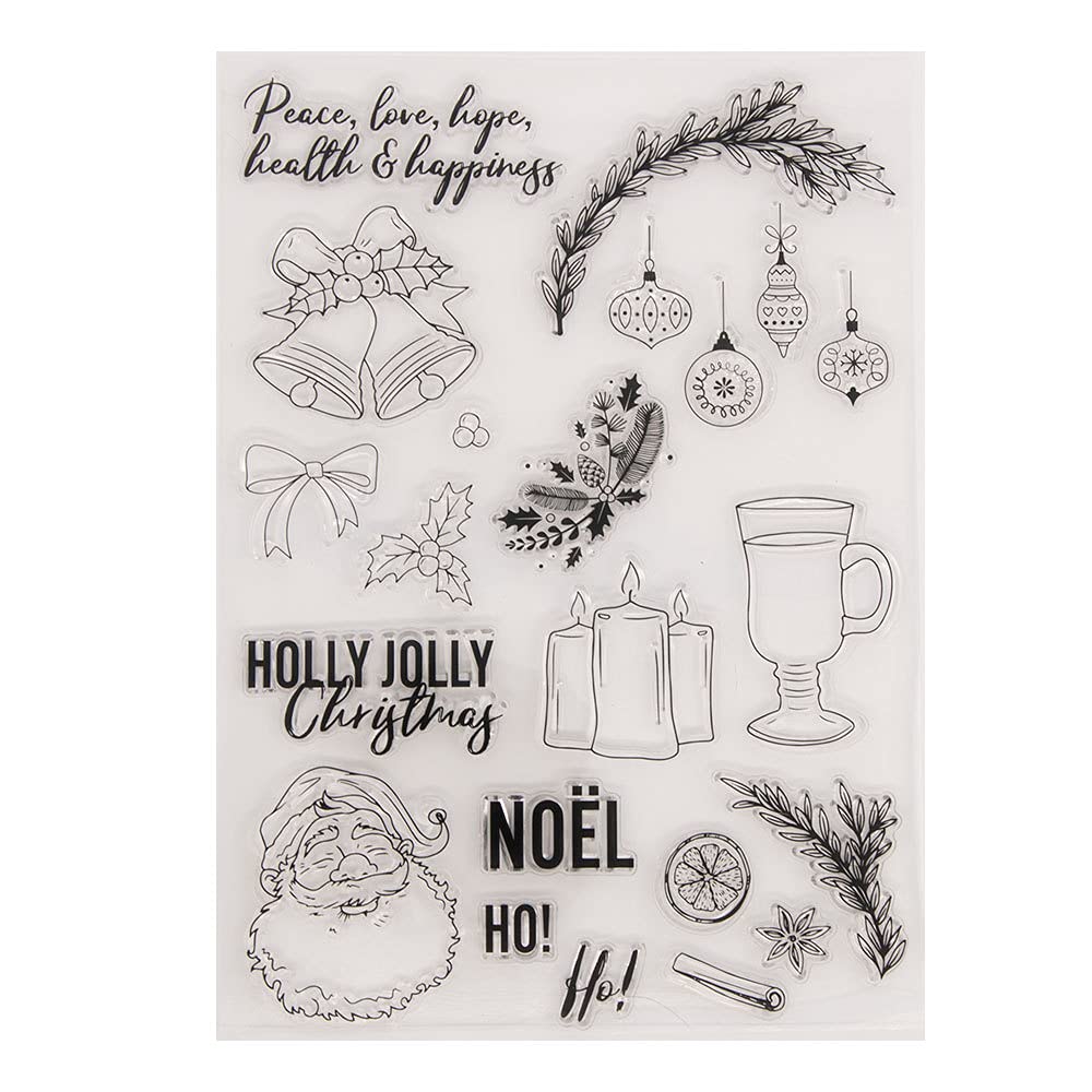 arriettycraft Christmas Sentiment Ginger Bells Santa Baubles Berry Branch Rubber Stamps Clear Stamps for Christmas Card Making Decoration and DIY Scrapbooking Crafts