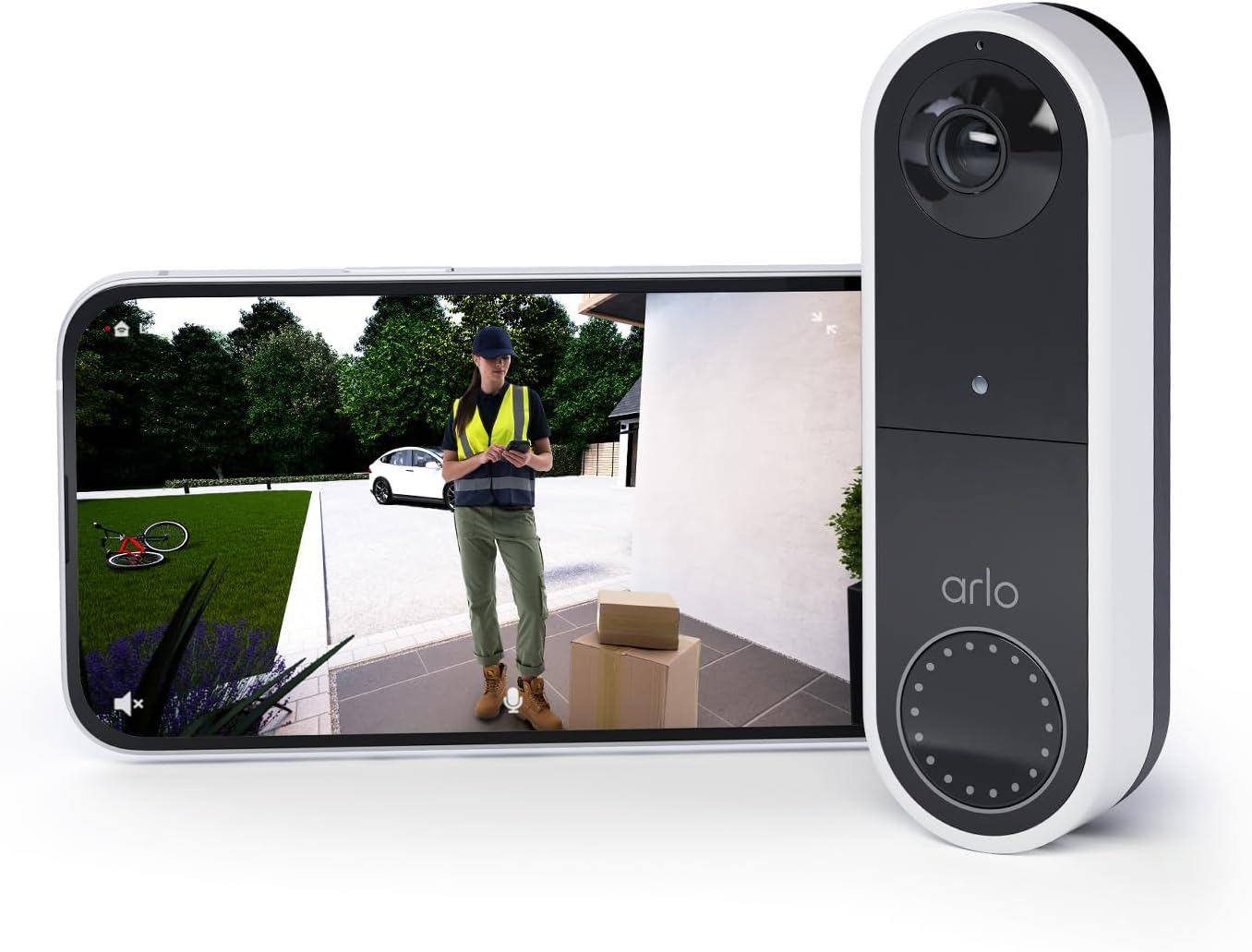 Essential Wireless Video Doorbell Camera, 1080p HD Security camera, WiFi, 2 Way Audio, Motion Detection, Built-in Siren, Night Vision, 90-Day Free Trial of Arlo Secure Plan, White