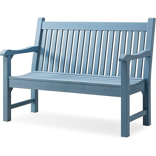 Psilvam Garden Bench, 2-Person Poly Lumber Patio Bench, All-Weather Outdoor Bench That Never Rot and Fade, Memorial Bench, Suit for Garden, Porch and Park(Blue)