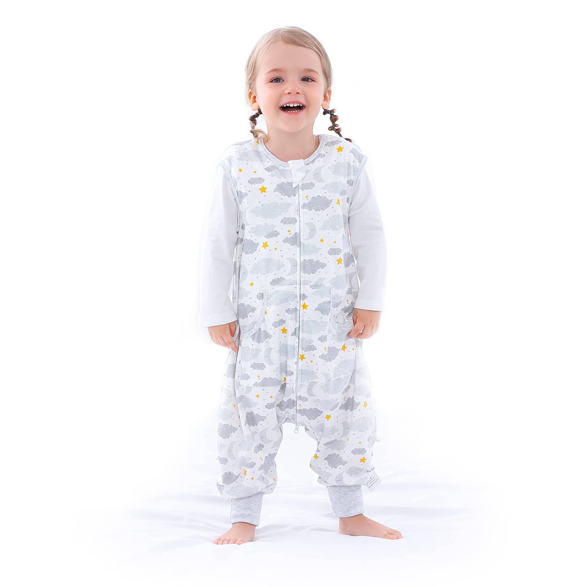 NOUJULOUN Toddler Sleeping Sack, Toddler Sleep Sack with Feet, Walker wearable blanket, Sleep Sack with Legs,0.5Tog（Moon 3T-5T）