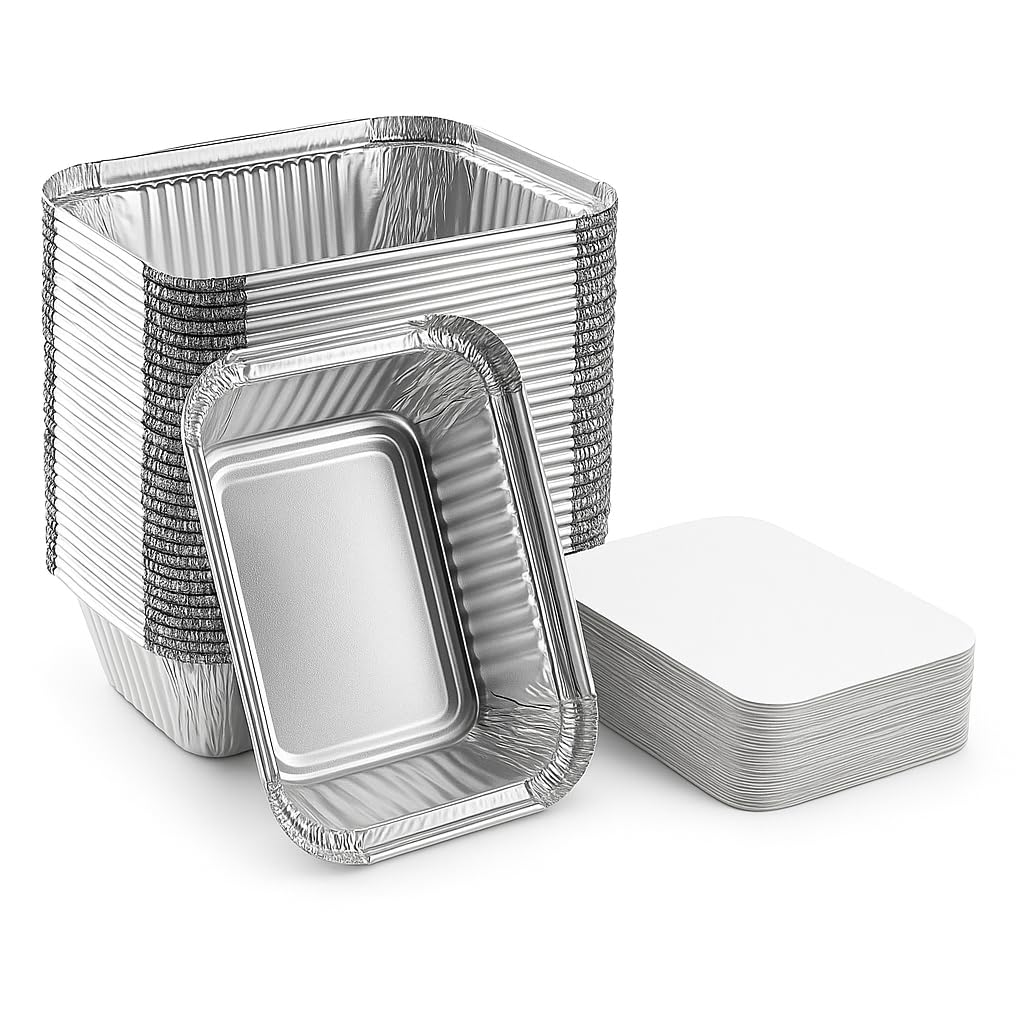 PWRco Extra Strong Aluminium Foil Trays with Lids Baking Container 10pcs