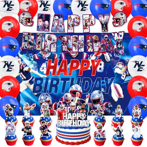 42Pcs England Football Party Supplies Pack IncludesBannerCake TopperSoccer Blackdrop Balloons for Patriots party decoration (lu1)